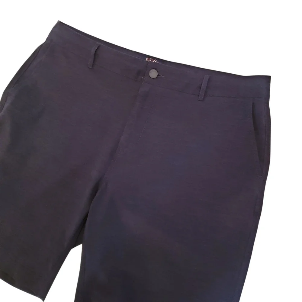 Faherty All Day Mens Navy Blue Hybrid Quick Dry Stretch Flat Front Shorts Sz 36